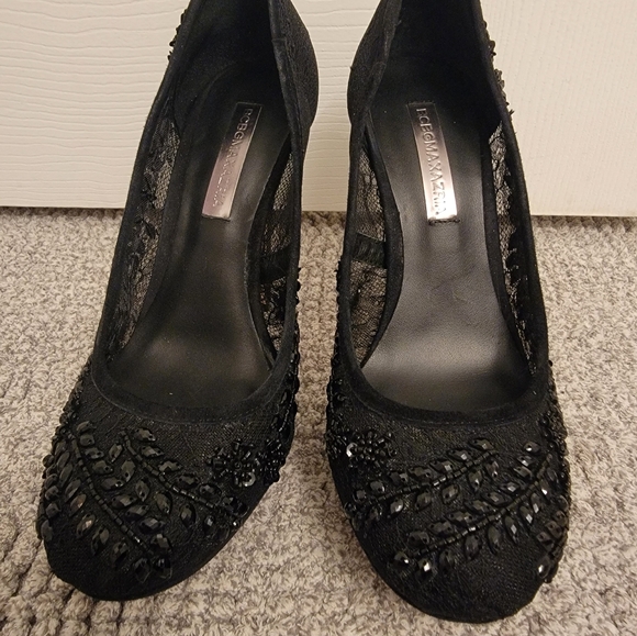 BCBG Maxazria Calista Black Lace Beaded Platform Round Toe Heels Size 7 - Picture 4 of 7